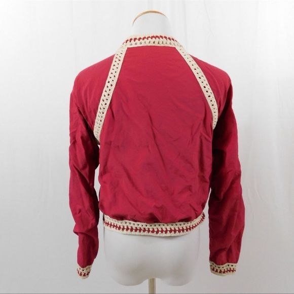 Free People Crochet Inset Baseball Bomber Jacket XS - Picture 8 of 9